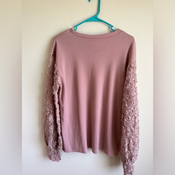 NWT Grace + Emma Mauve/Light Pink Mesh Sleeve Ribbed Top Long Sleeve Medium - Picture 2 of 9